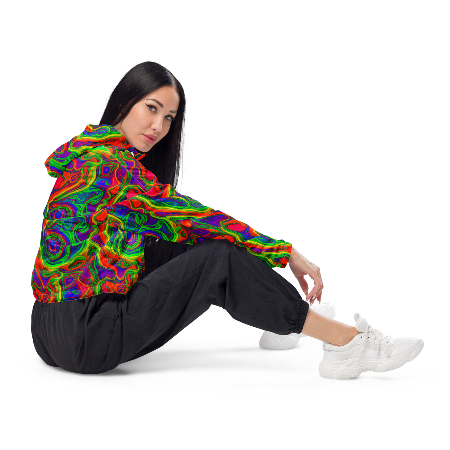 Women's Cropped Windbreaker - Psychedelic Waves