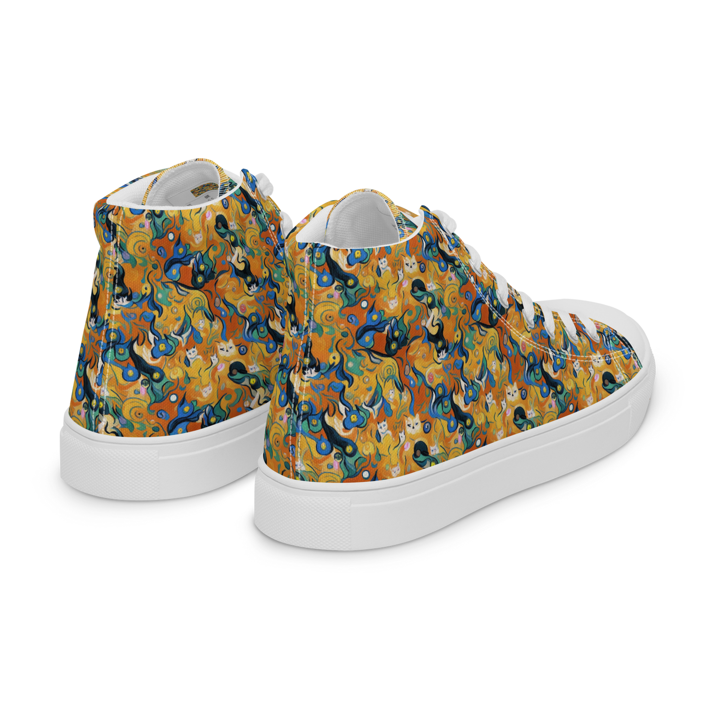 Men's High Top Canvas Shoes - Whimsical Feline Dance