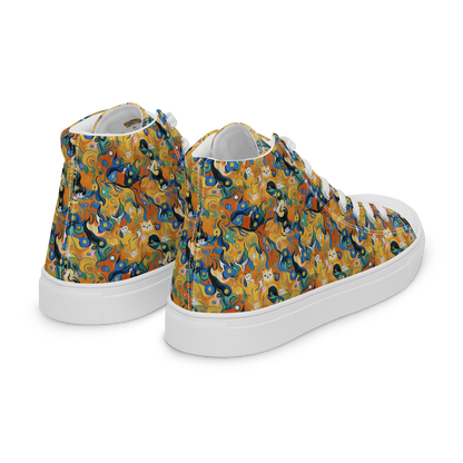 Men's High Top Canvas Shoes - Whimsical Feline Dance