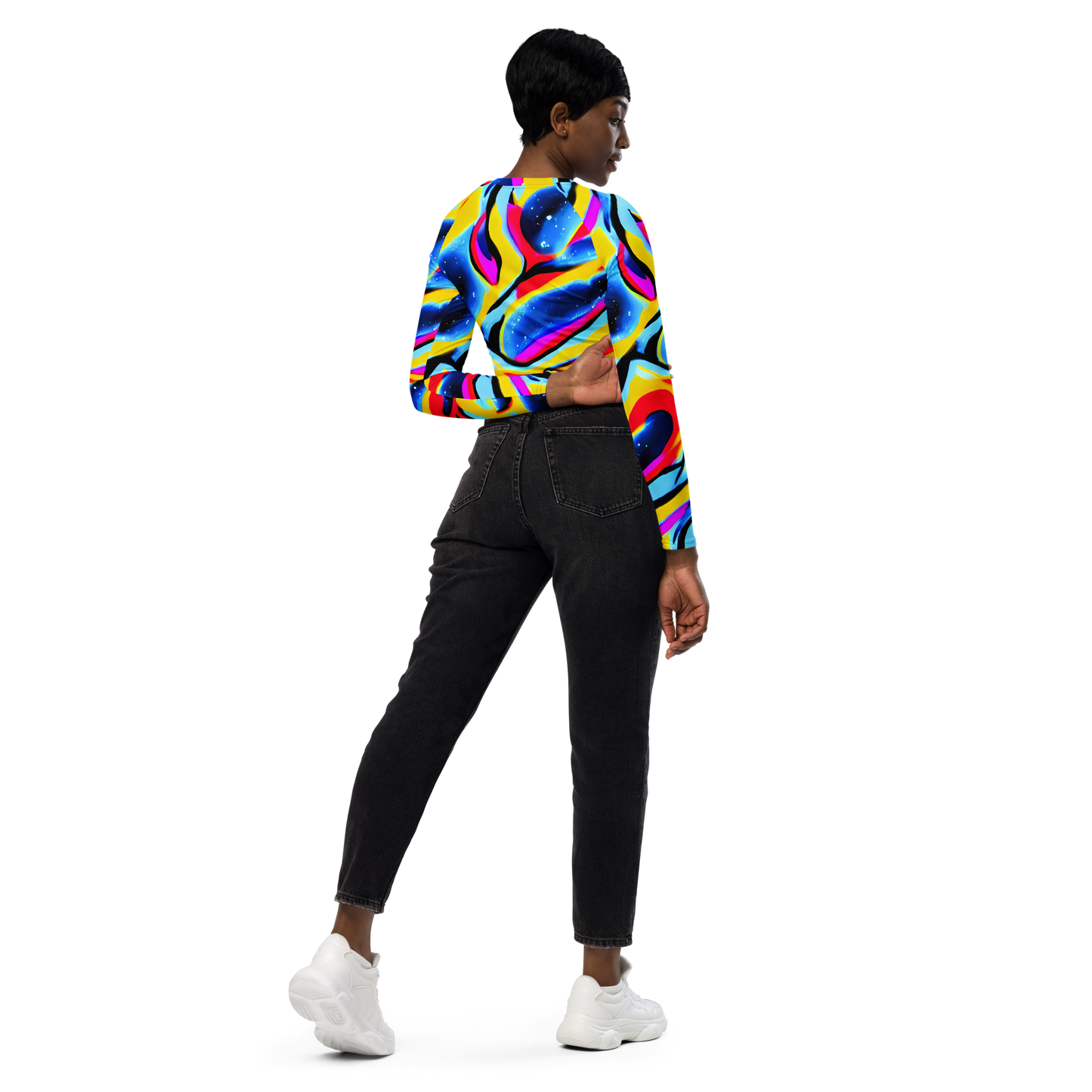 Long Sleeve Crop Top - Electric Dreamscape