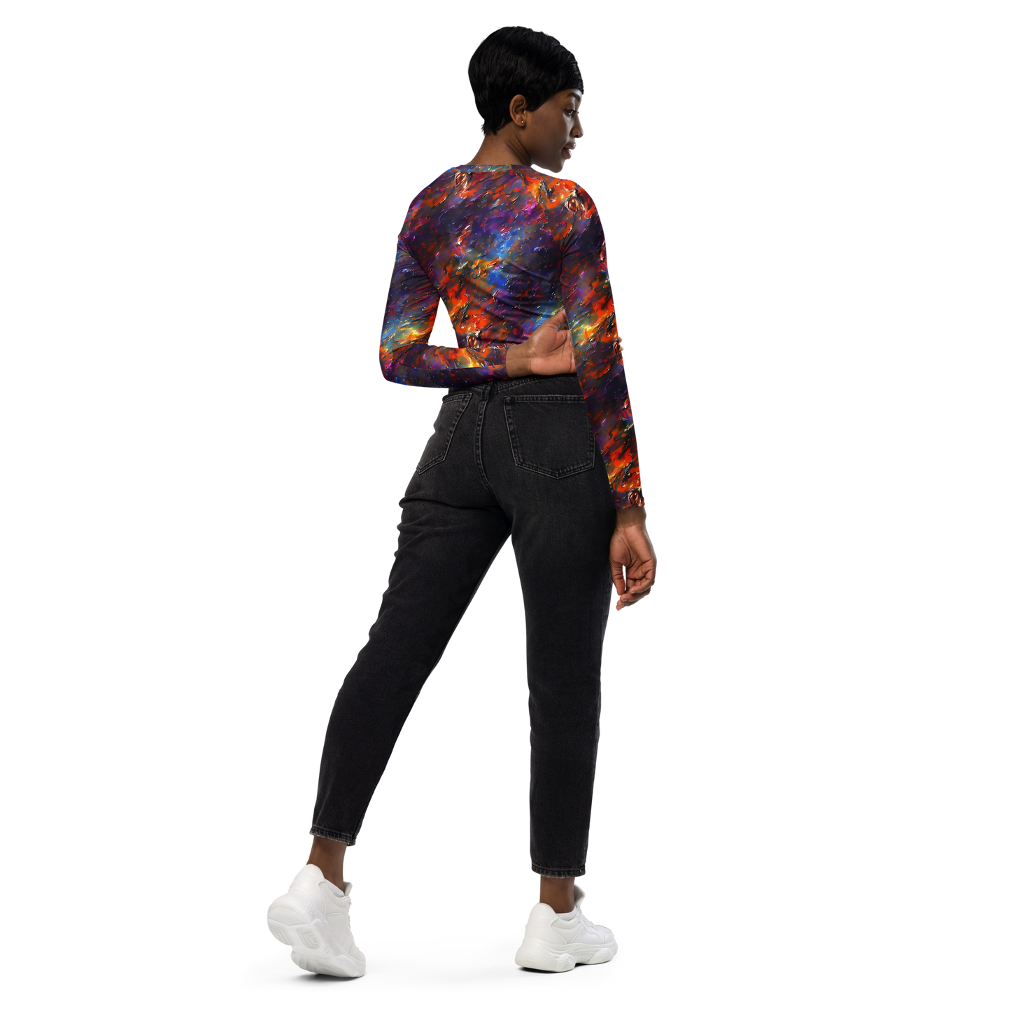 Long Sleeve Crop Top - Auroral Ripples