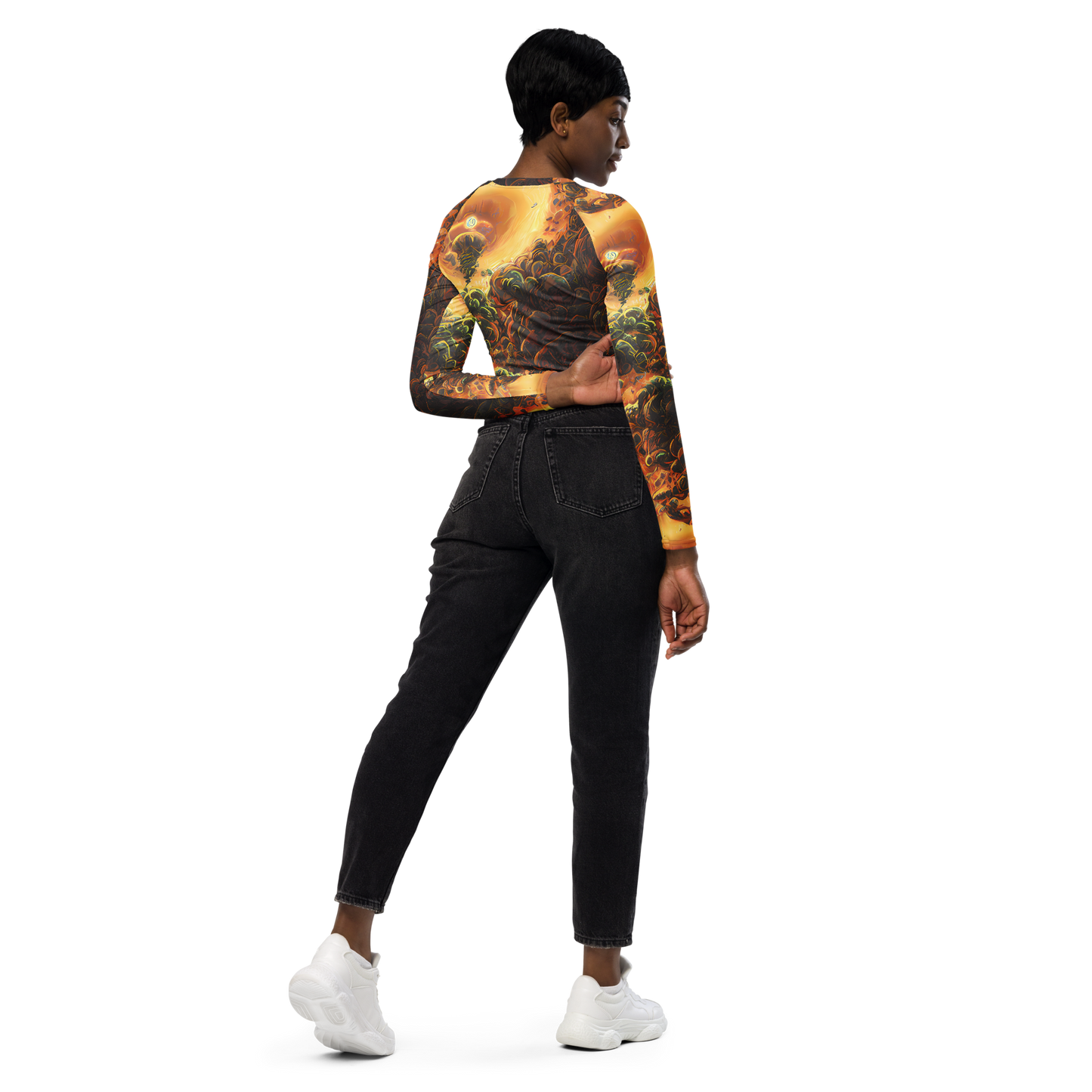 Long Sleeve Crop Top - Volcanic Cascade