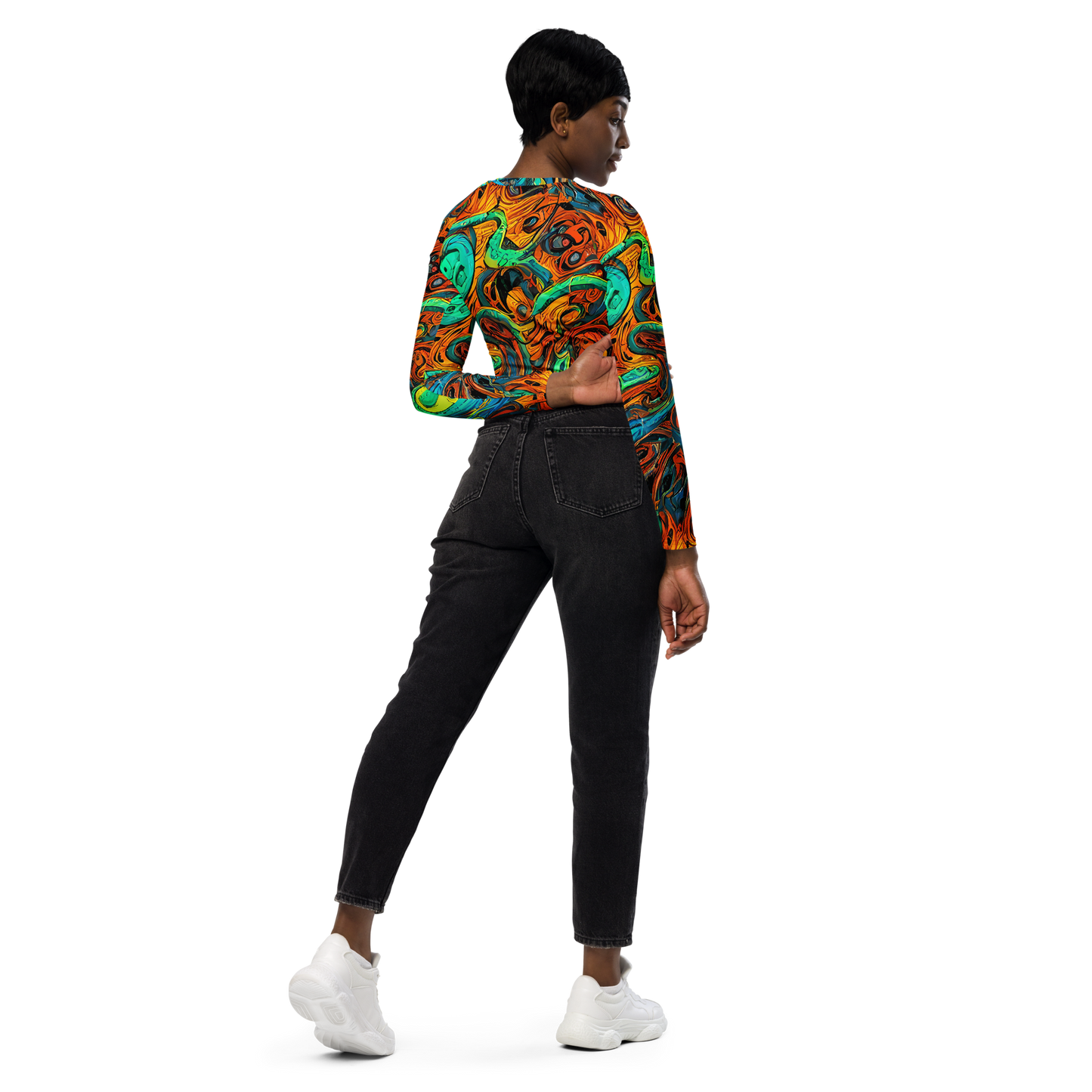 Long Sleeve Crop Top - Flaming Mirage