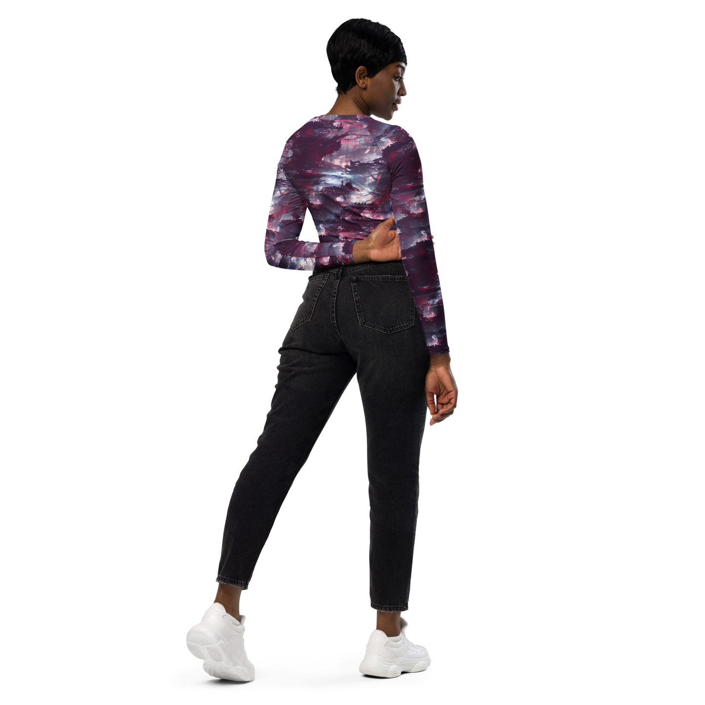 Long Sleeve Crop Top - Twilight Fortresses