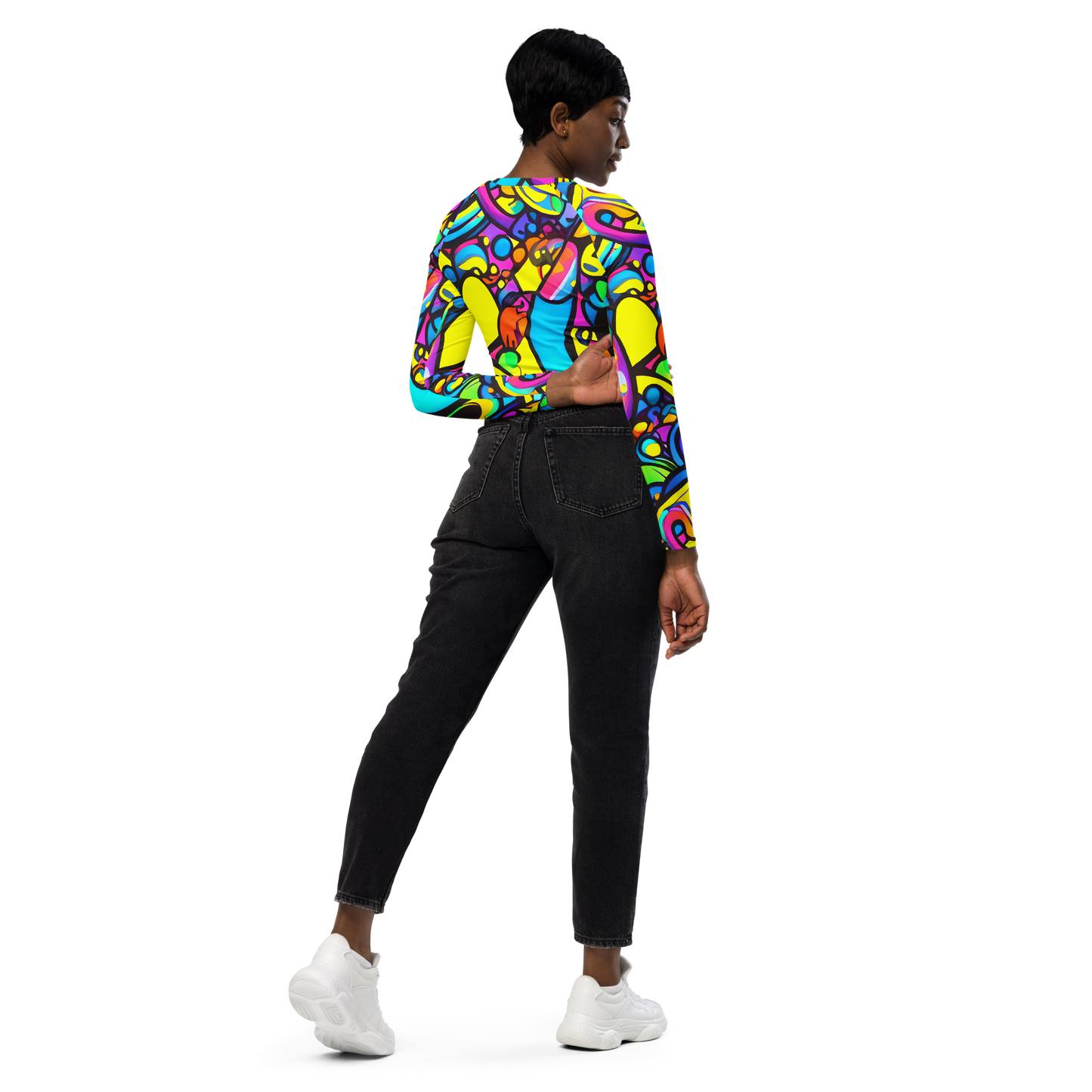 Long Sleeve Crop Top - Kaleidoscopic Flow