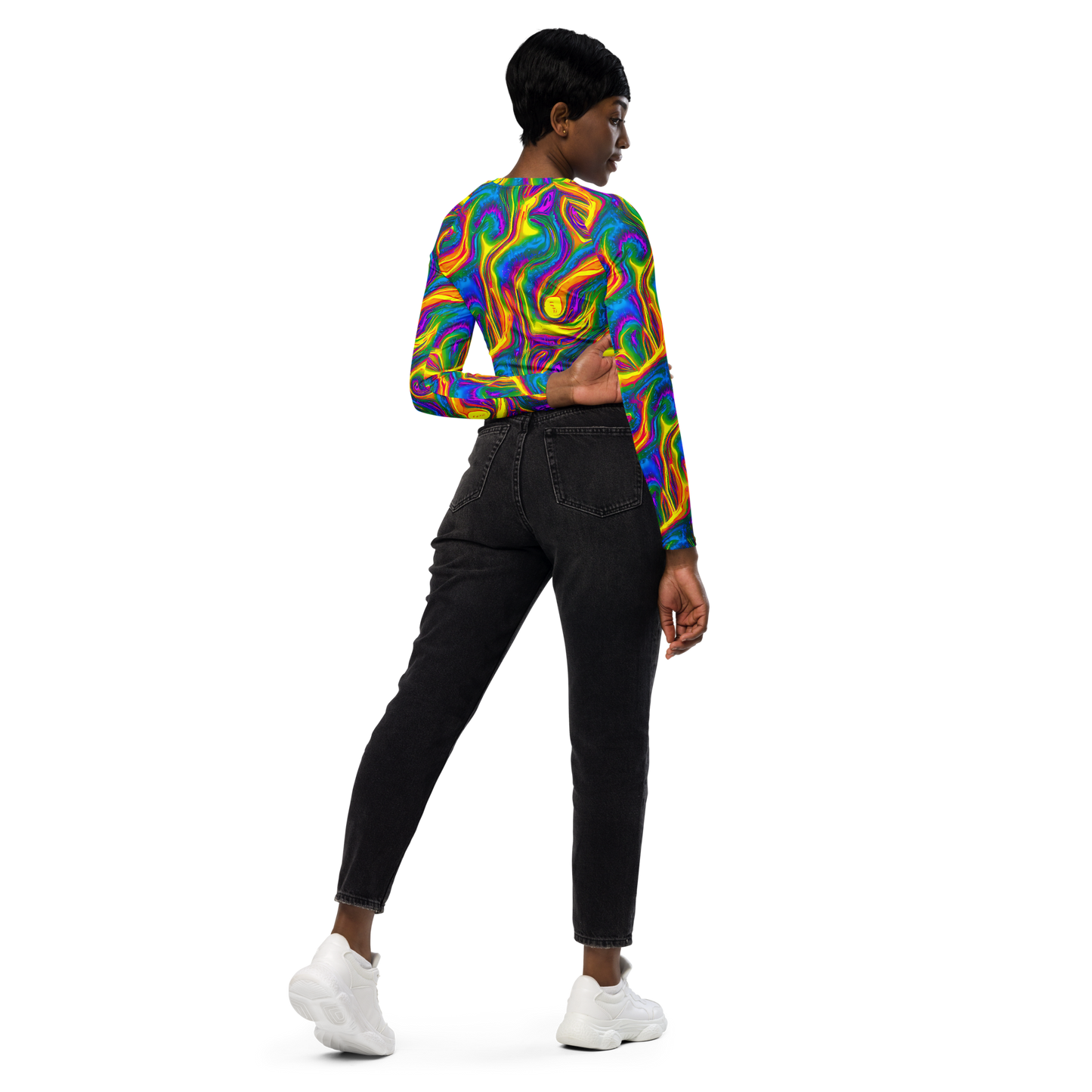 Long Sleeve Crop Top - Electric Aurora