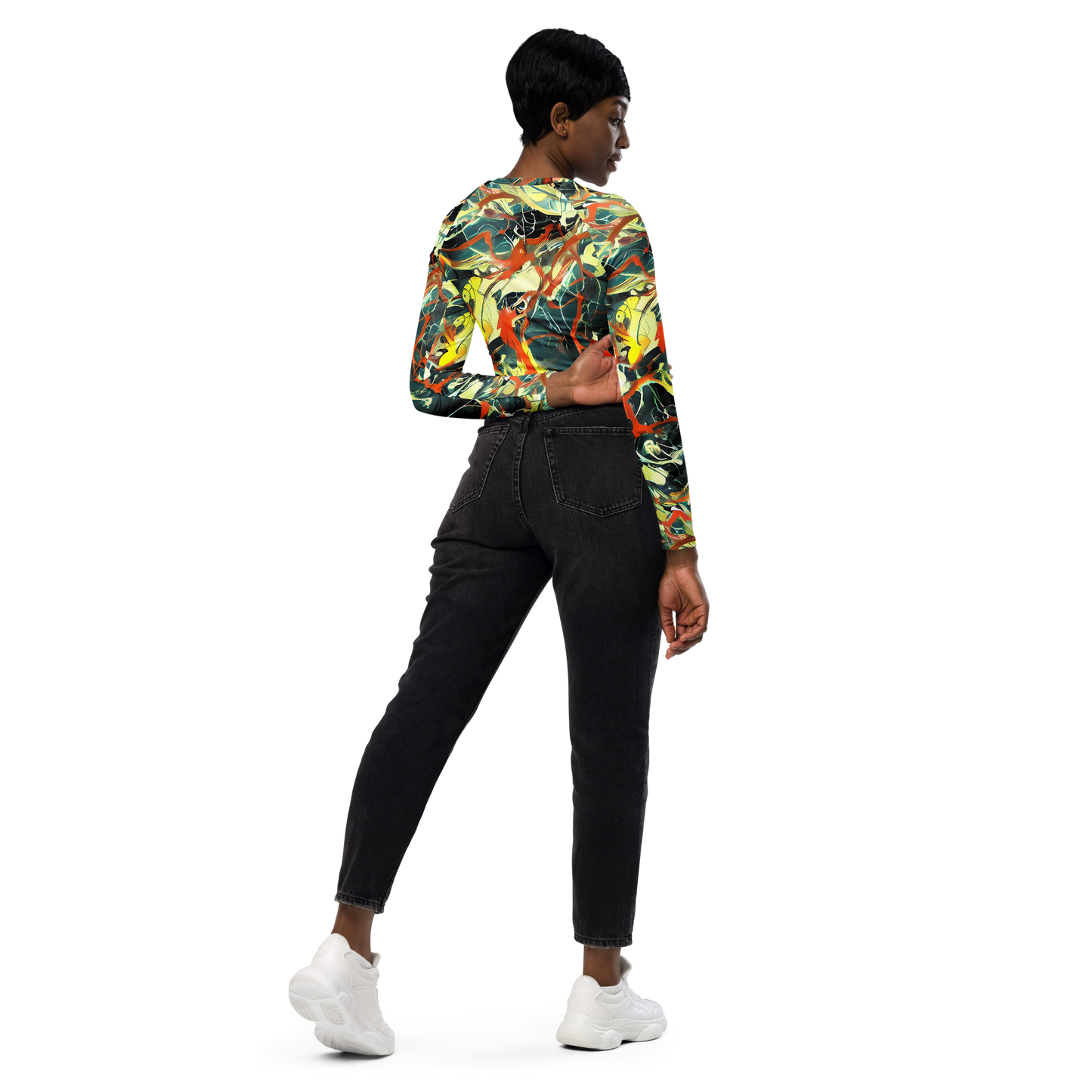 Long Sleeve Crop Top - Fluid Firestorm