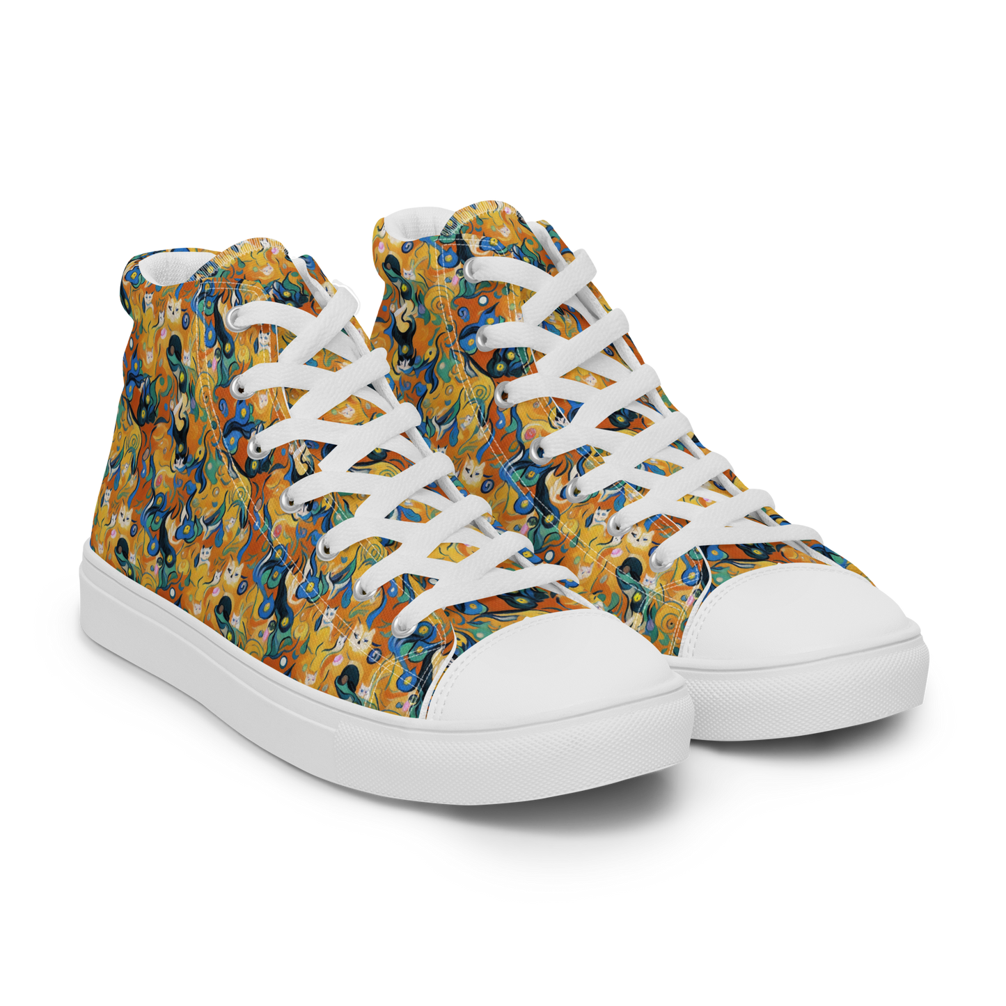 Women's High Top Canvas Shoes - Whimsical Feline Dance