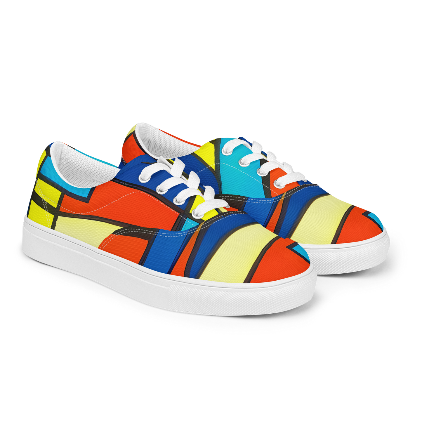 Women's Lace-Up Canvas Shoes - Neon Fractals