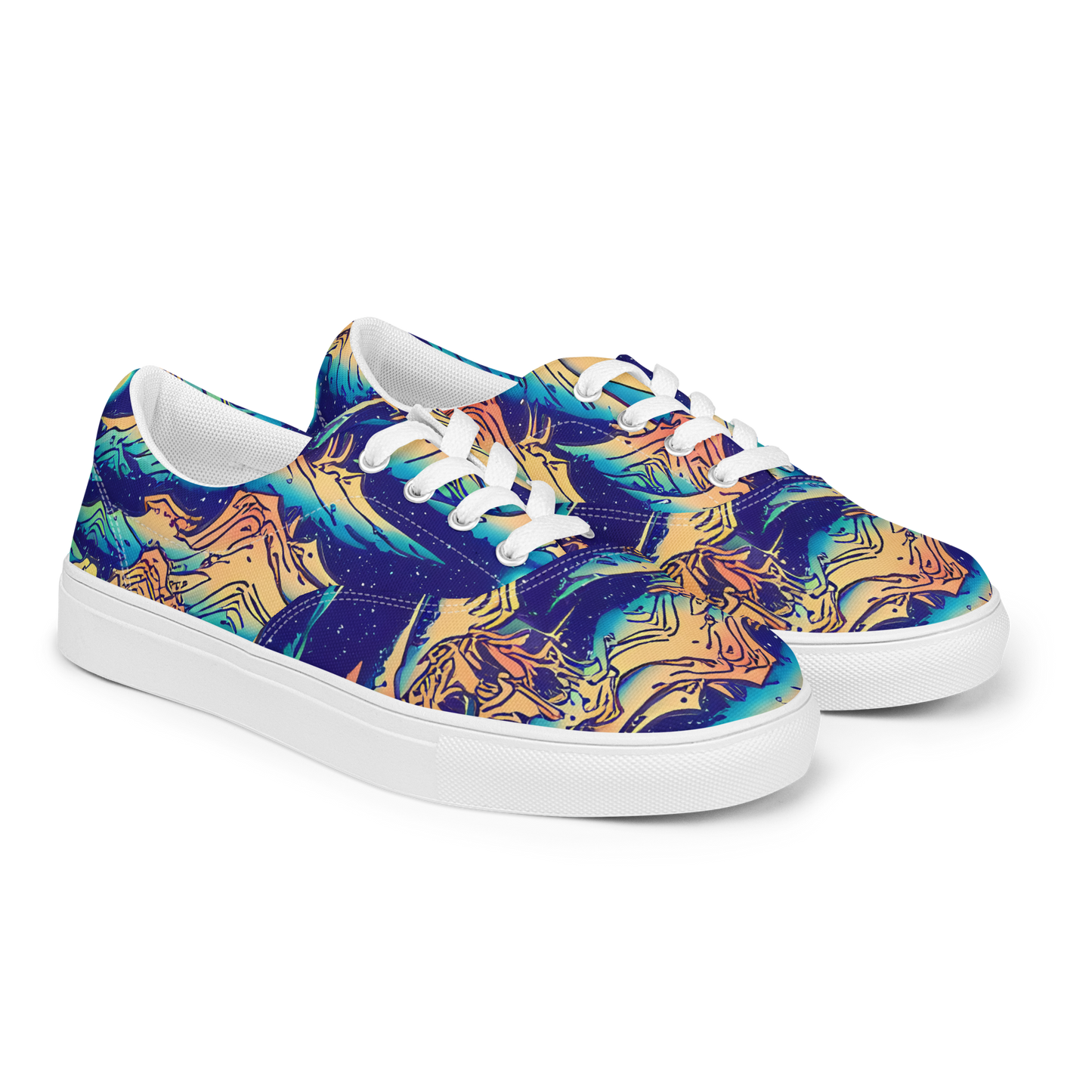 Women's Lace-Up Canvas Shoes - Mystical Mountain Mirage