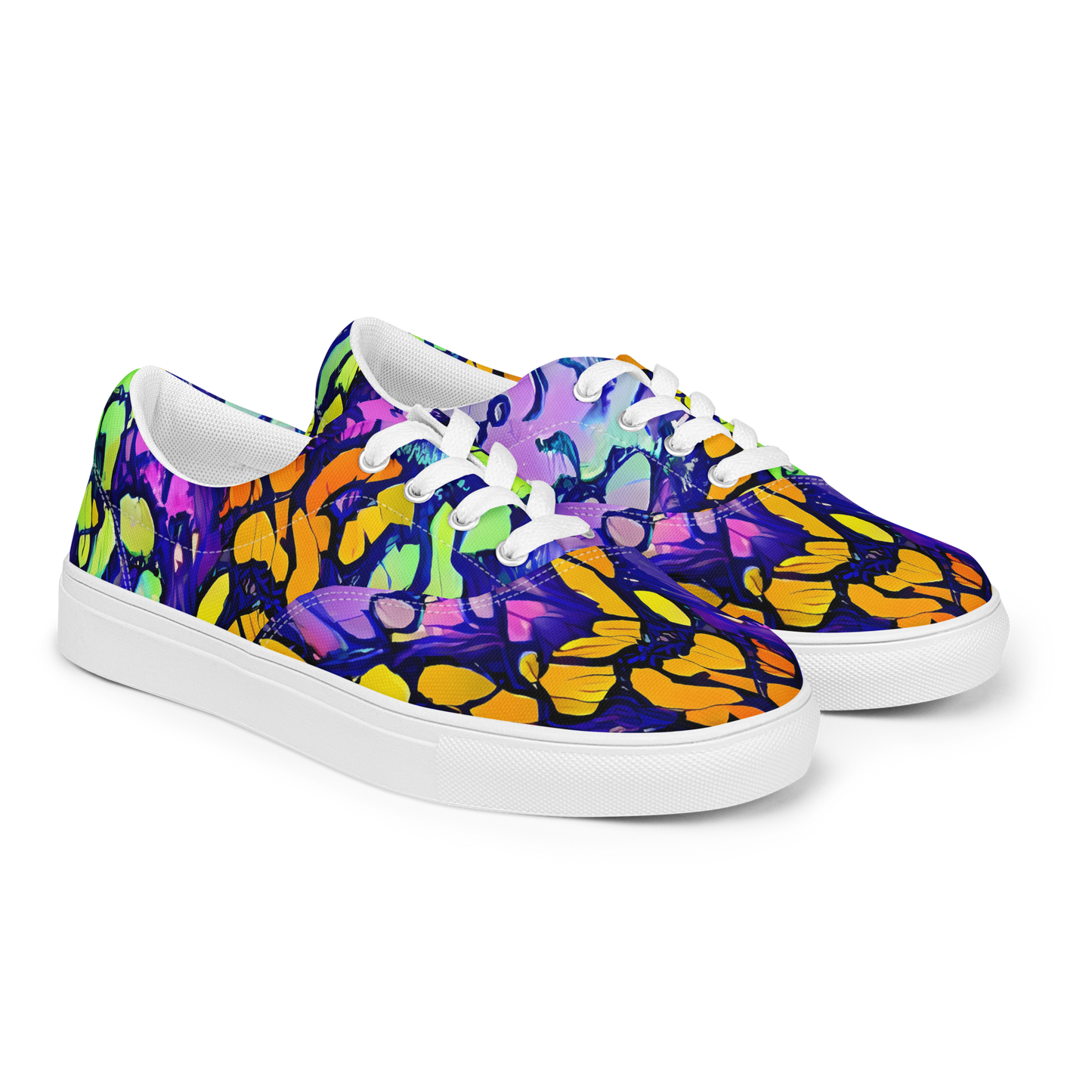 Women's Lace-Up Canvas Shoes - Surreal Waveforms