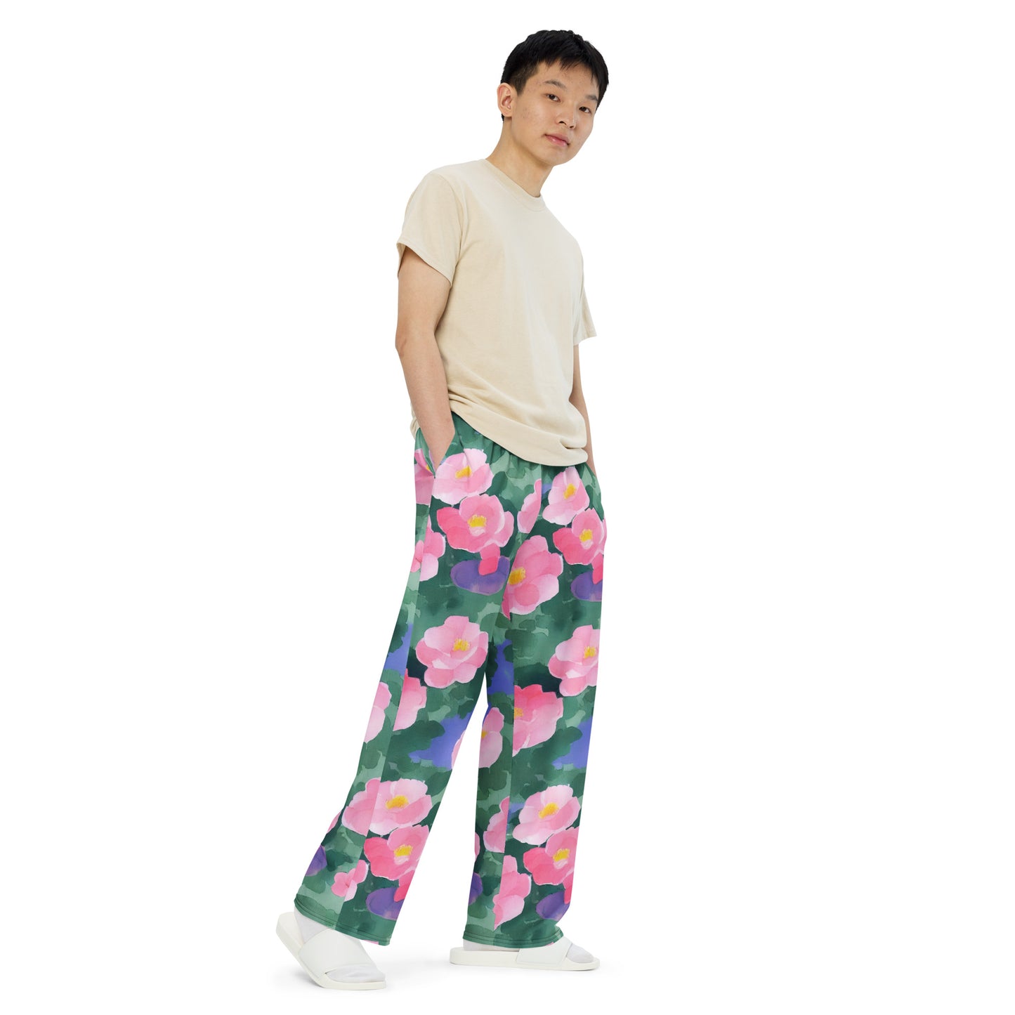 Wide-Leg Pants - Pink Blossom Serenade