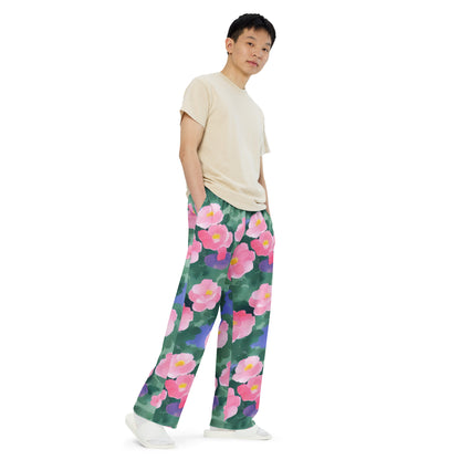 Wide-Leg Pants - Pink Blossom Serenade
