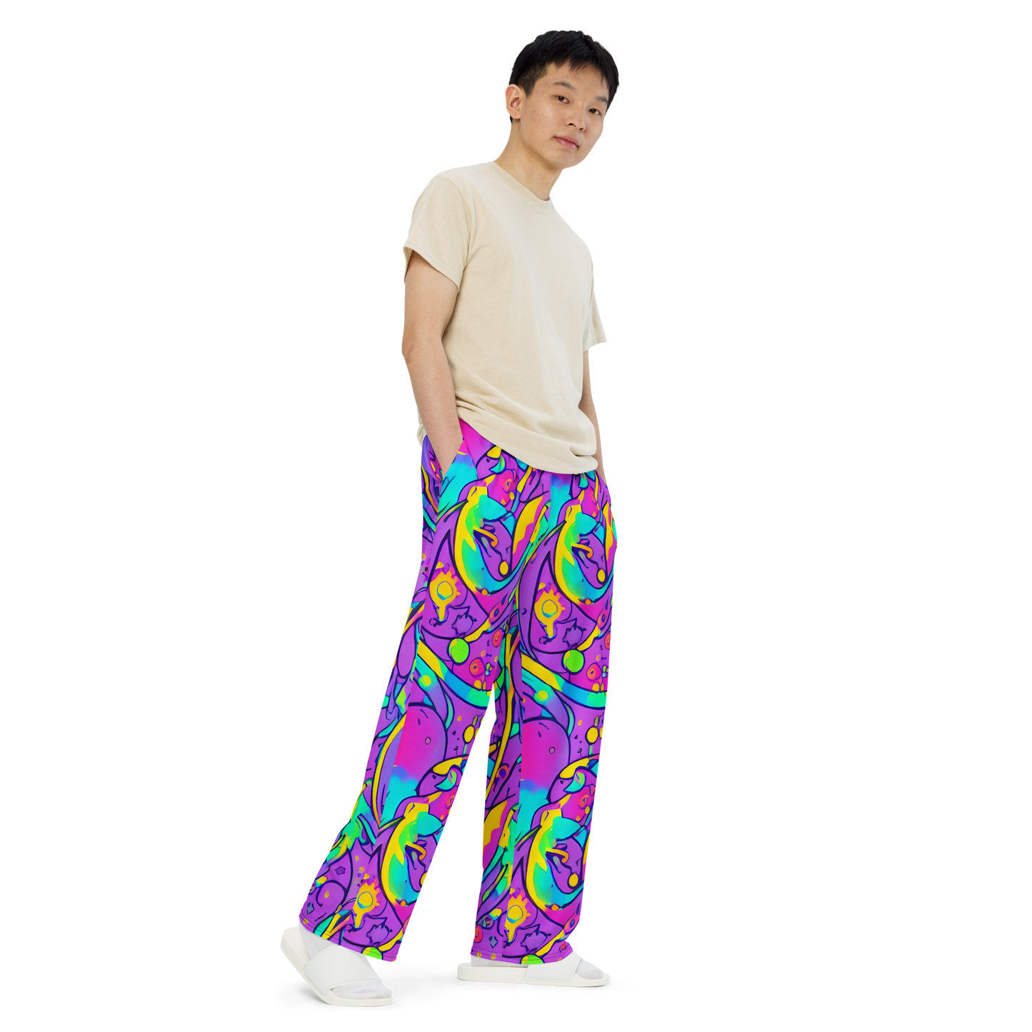 Wide-Leg Pants - Neon Galaxy Whirl