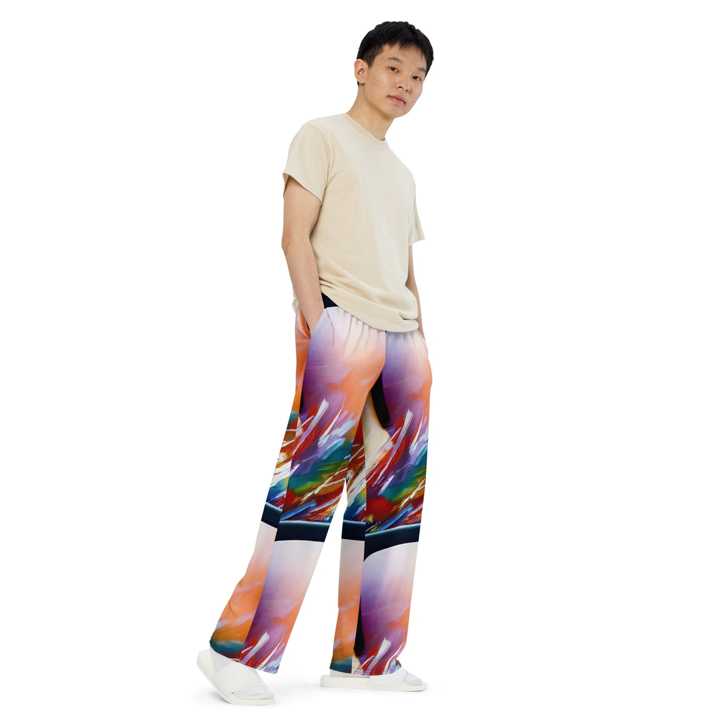 Wide-Leg Pants - Brushstroke Symphony