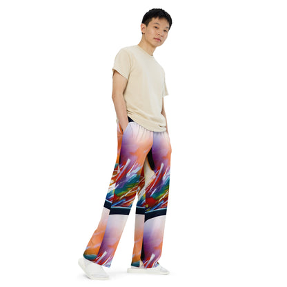 Wide-Leg Pants - Brushstroke Symphony