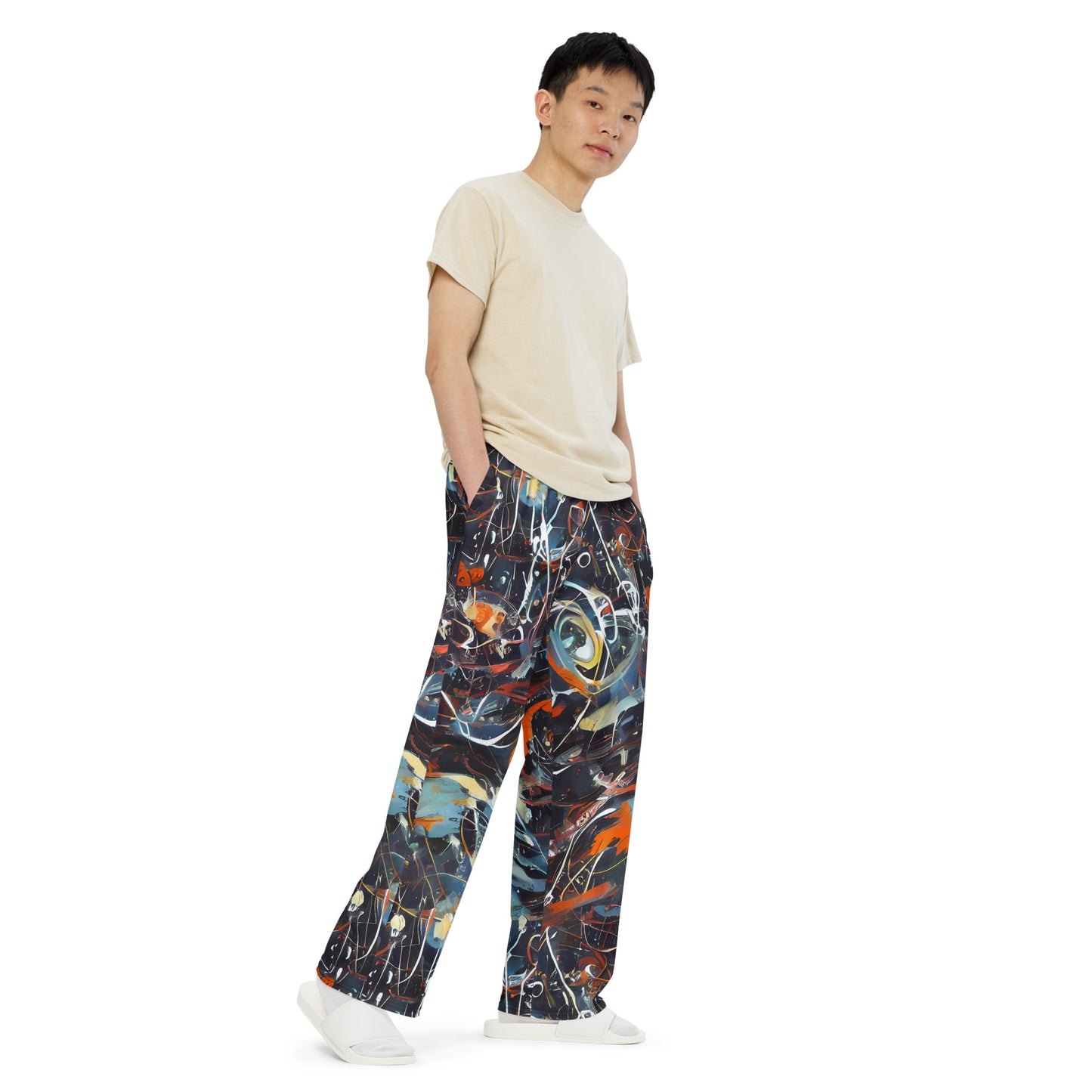 Wide-Leg Pants - Neo-Splash Labyrinth