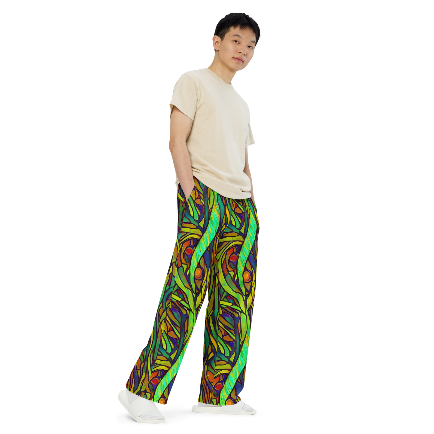 Wide-Leg Pants - Cosmic Garden