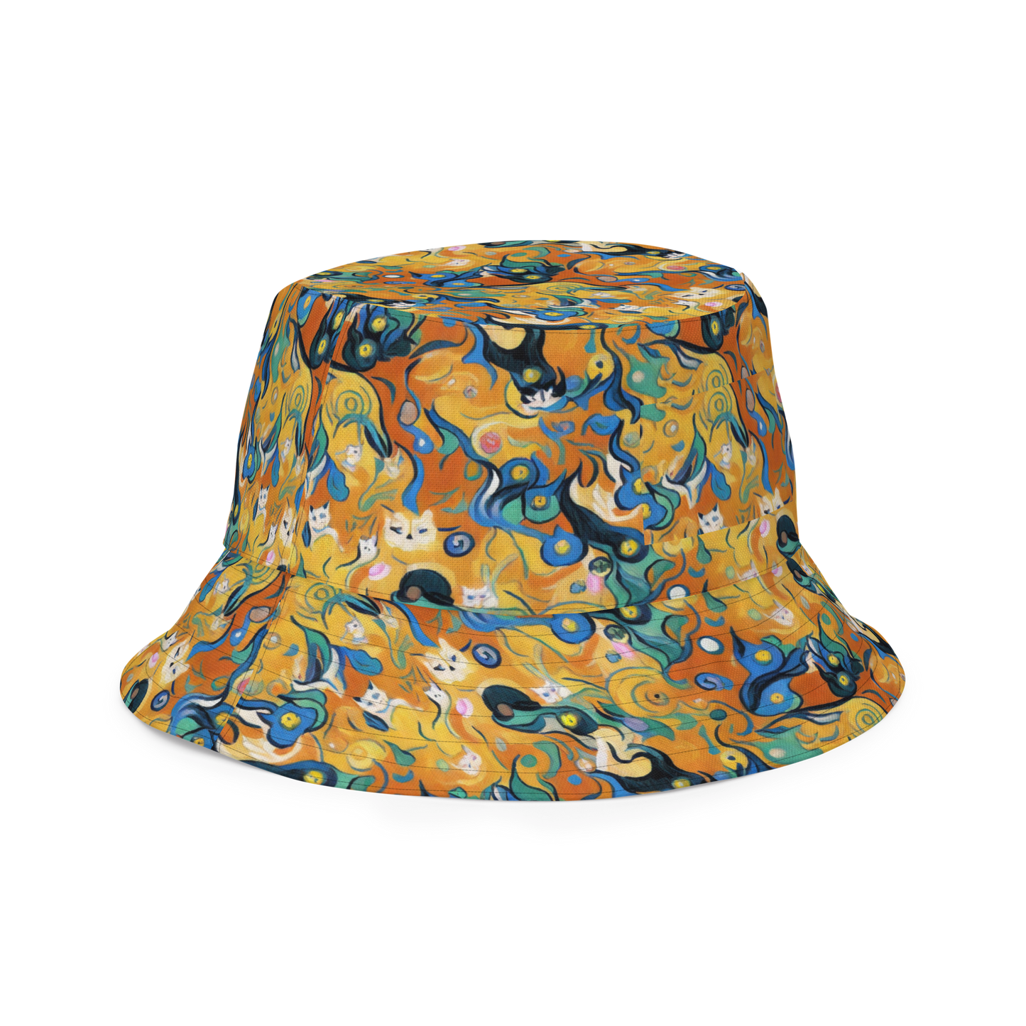 Reversible Bucket Hat - Whimsical Feline Dance