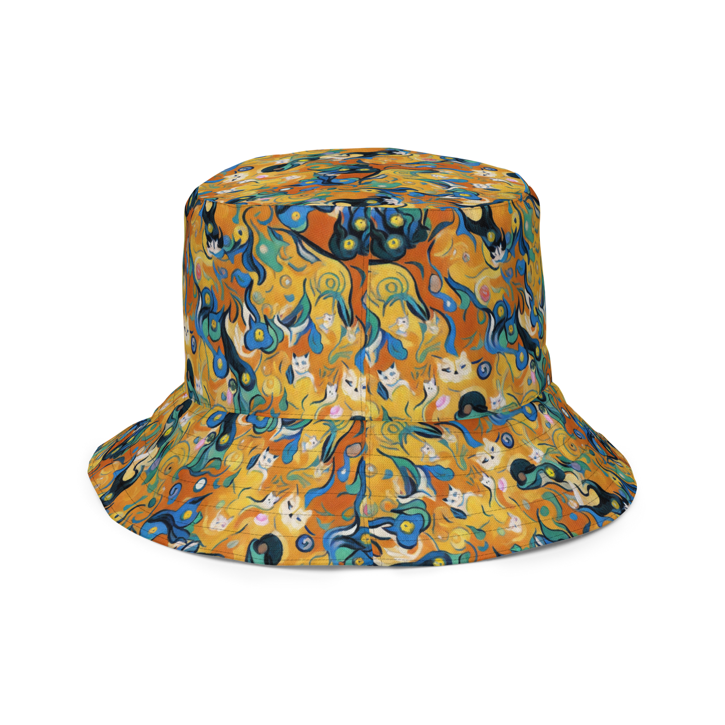 Reversible Bucket Hat - Whimsical Feline Dance