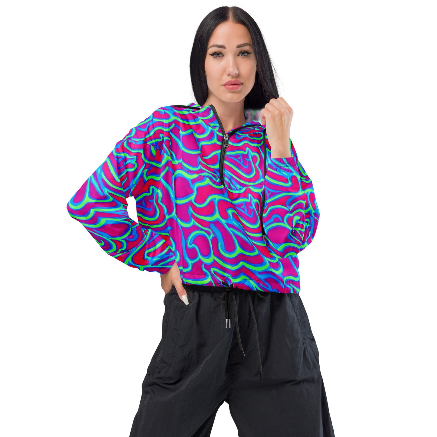 Women’s cropped windbreaker - Aqua Flame