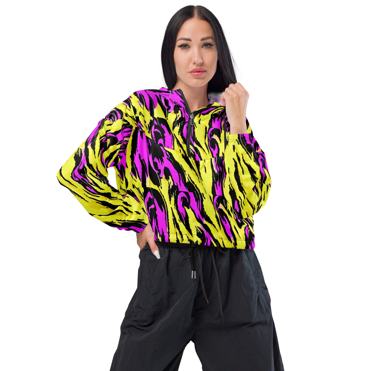 Women’s cropped windbreaker - Electric Zebra