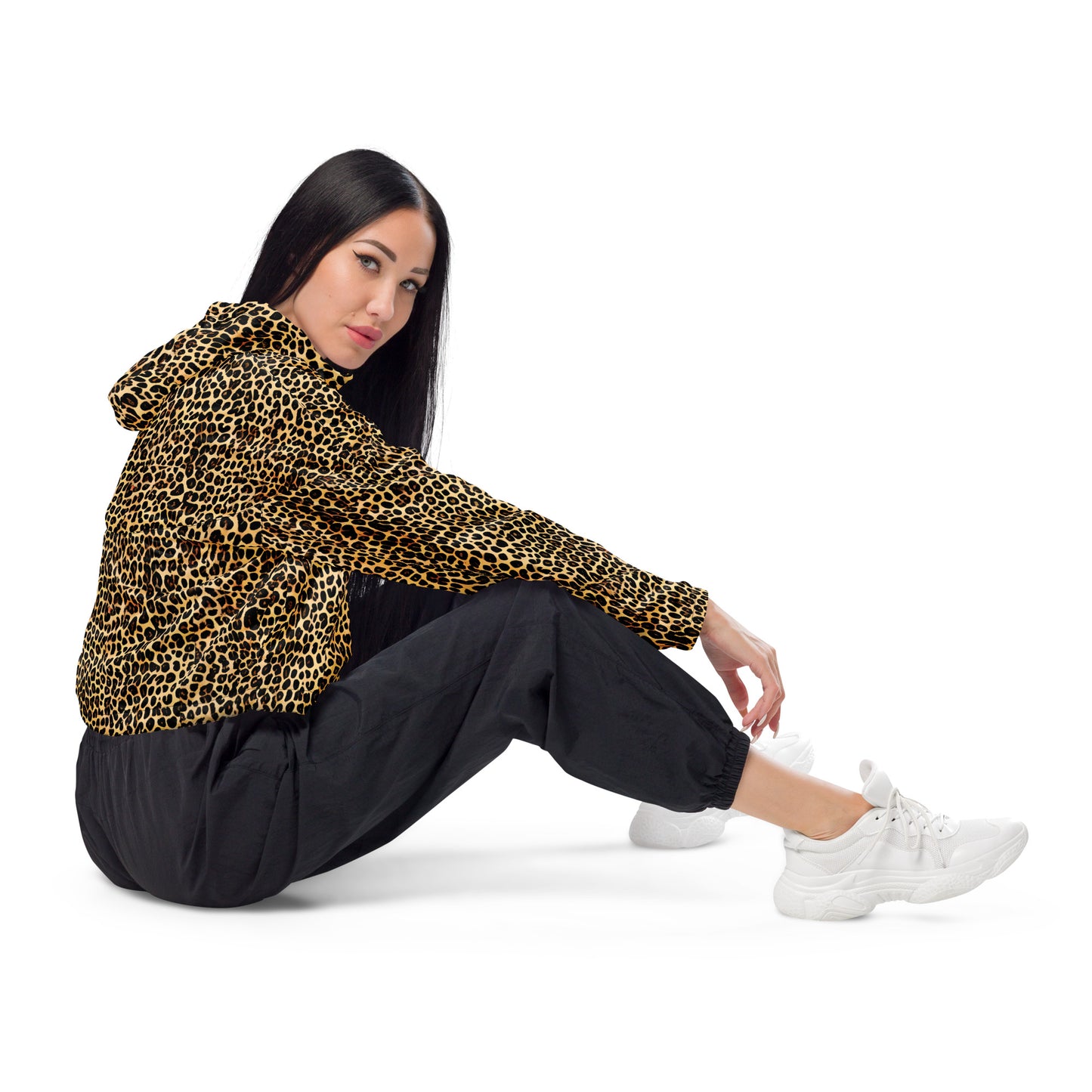 Women’s cropped windbreaker - Mosaic Cheetah