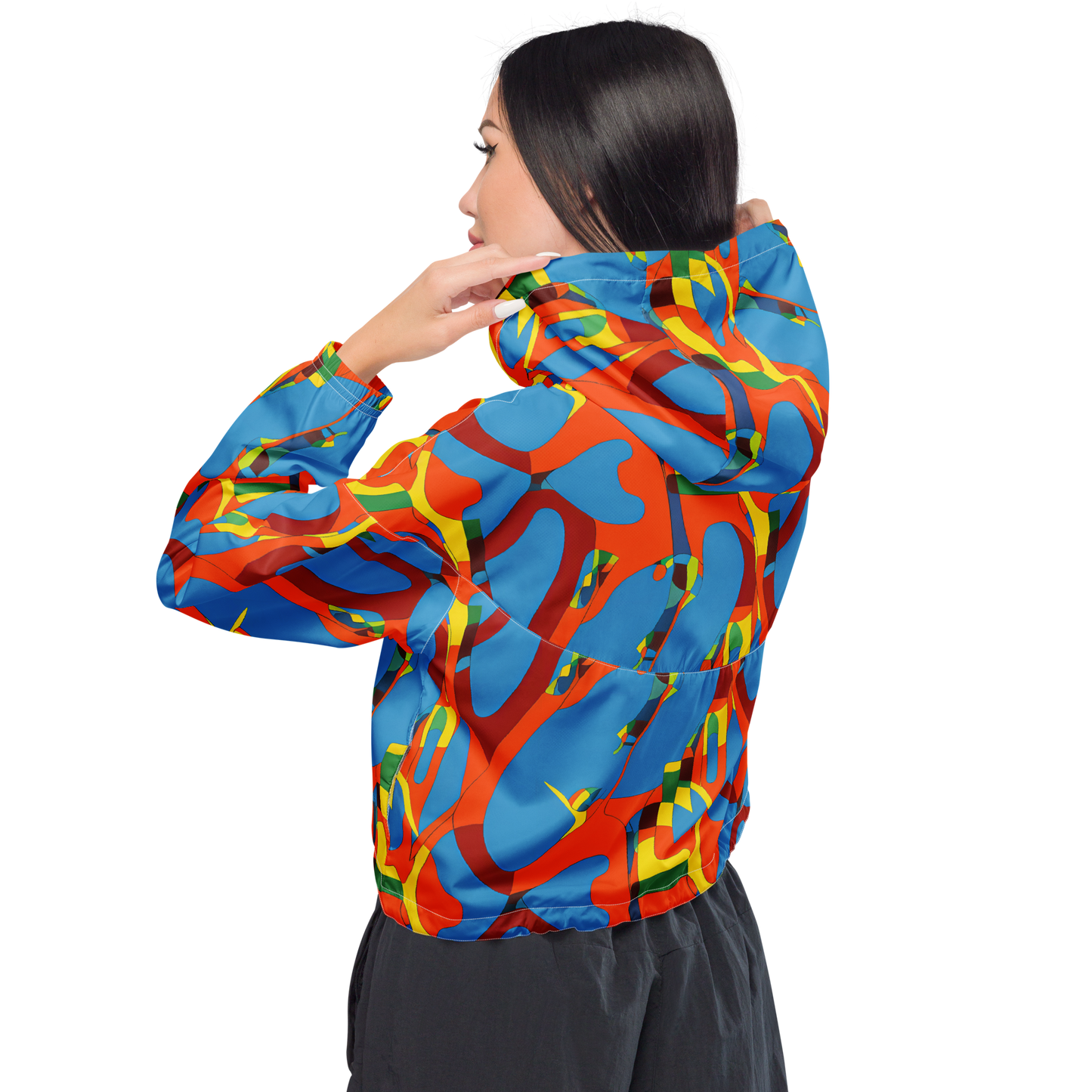 Women's Cropped Windbreaker - Fire Ocean Fusion