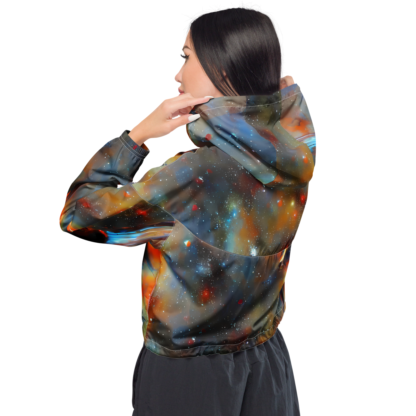 Women's Cropped Windbreaker - Brush Nebula