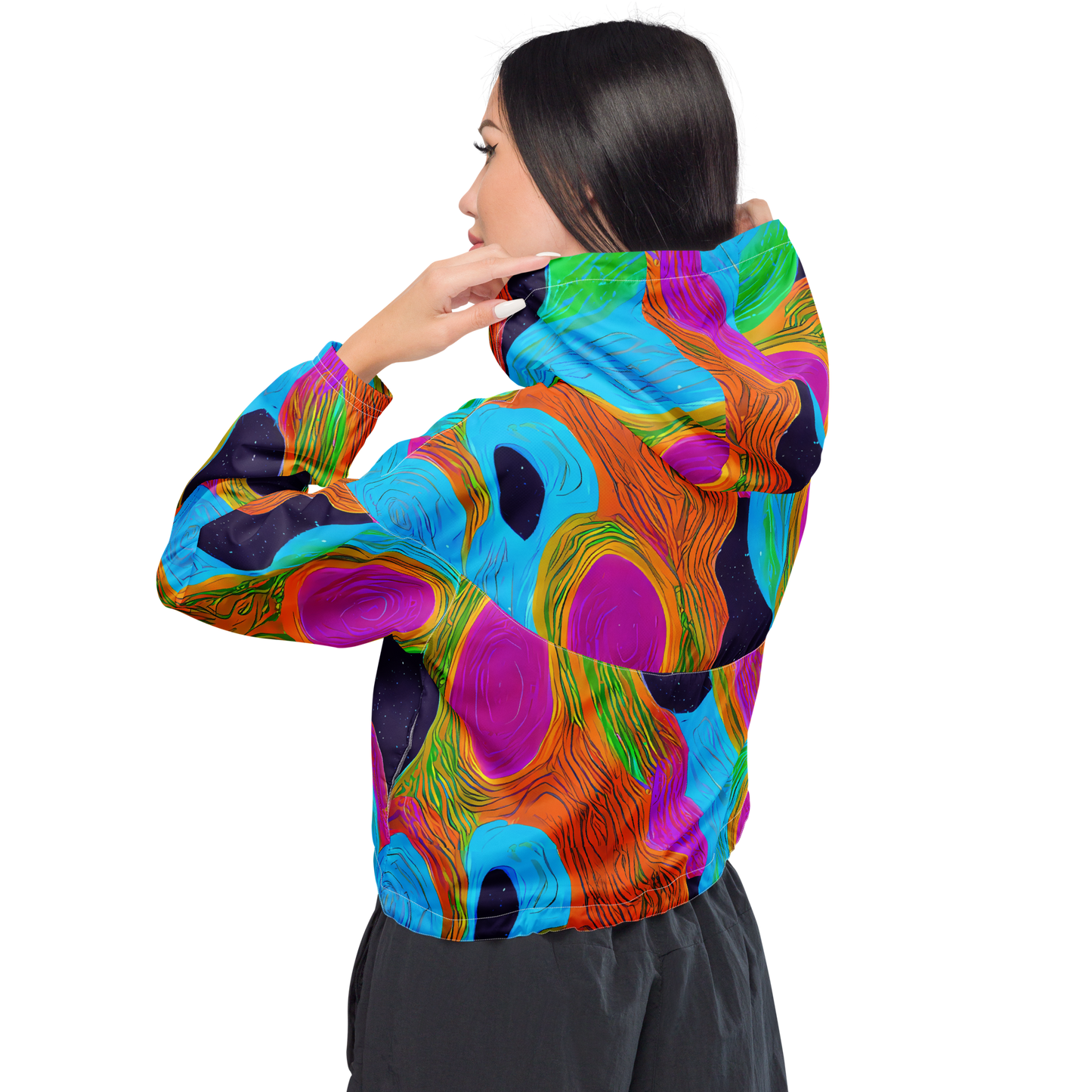 Women's Cropped Windbreaker - Galactic Harmony