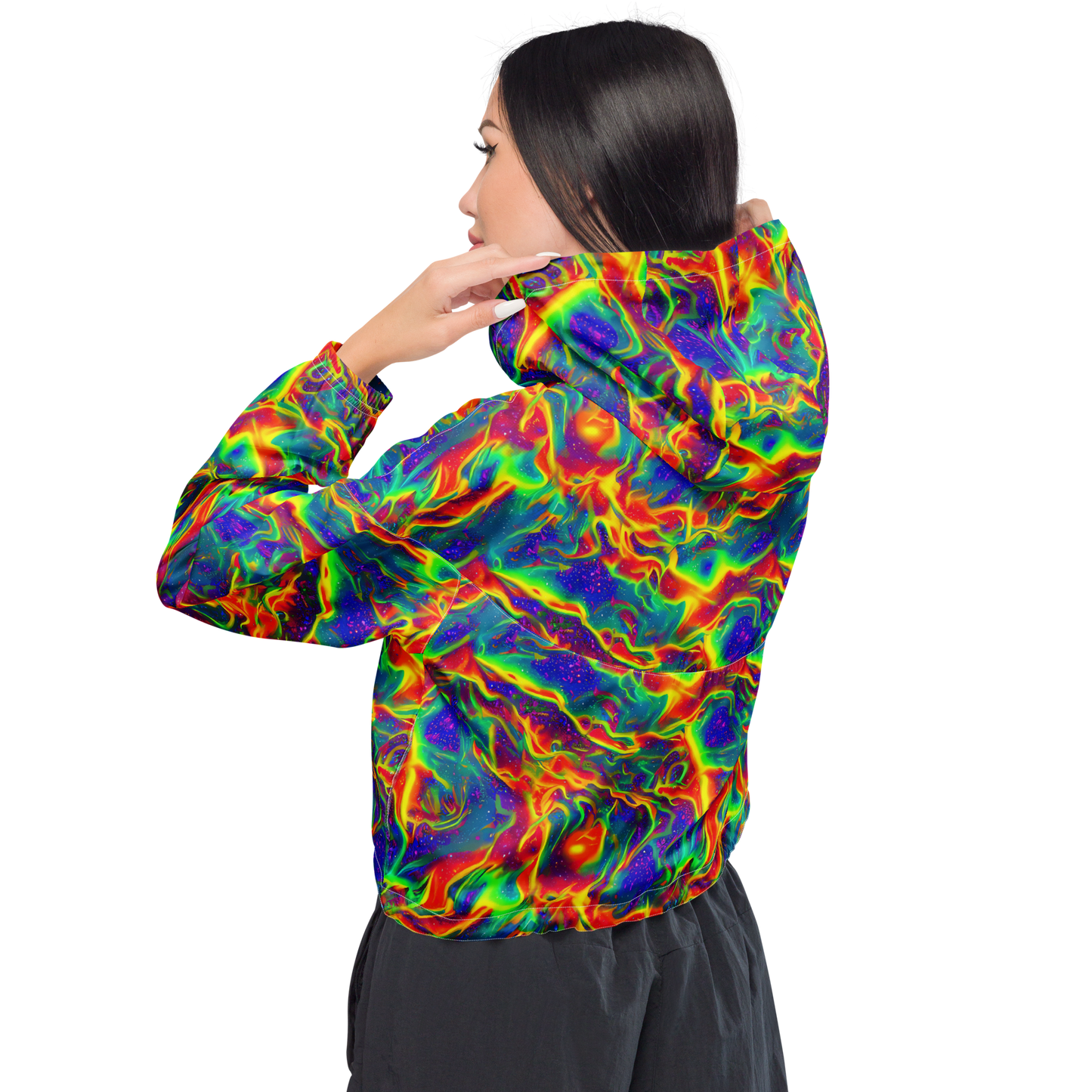 Women's Cropped Windbreaker - Nebula Symphony