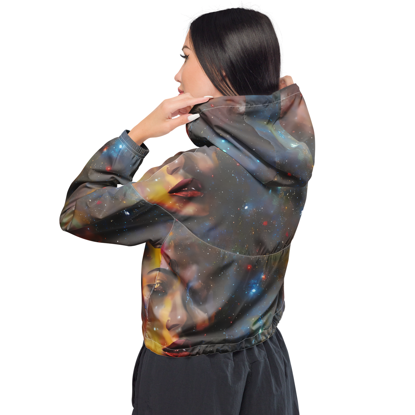 Women's Cropped Windbreaker - Gilded Galaxies