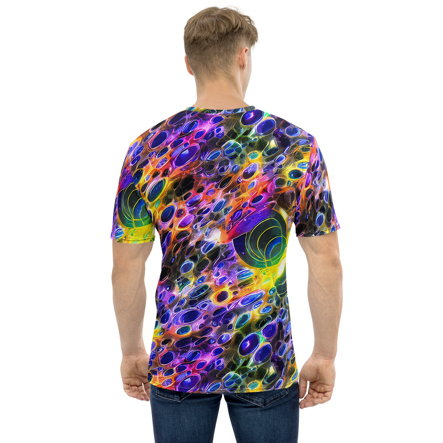 Men's Crew Neck T-Shirt - Neon Orbits