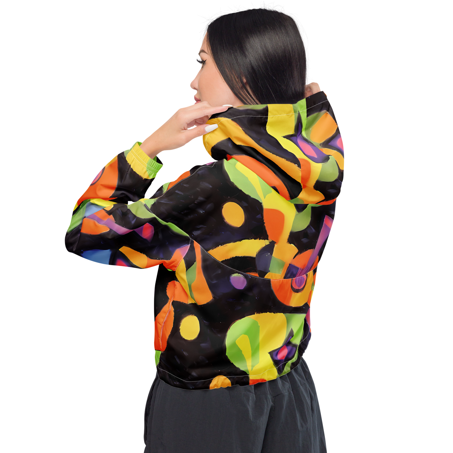 Women's Cropped Windbreaker - Neon Symphony