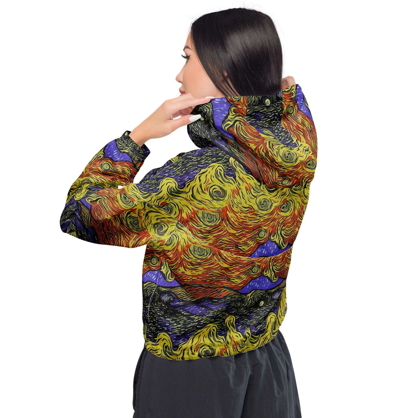 Women's Cropped Windbreaker - Dancing Solar Flare