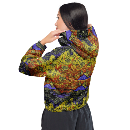 Women's Cropped Windbreaker - Dancing Solar Flare