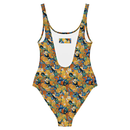 One-Piece Swimsuit - Whimsical Feline Dance