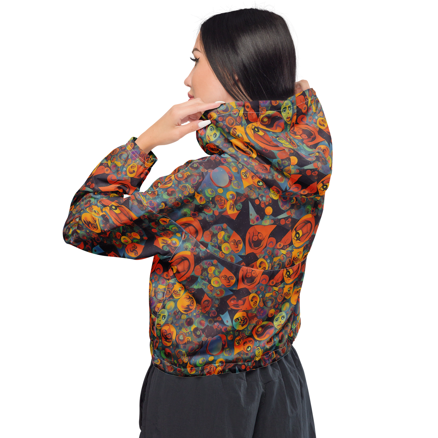 Women's Cropped Windbreaker - Galactic Faces