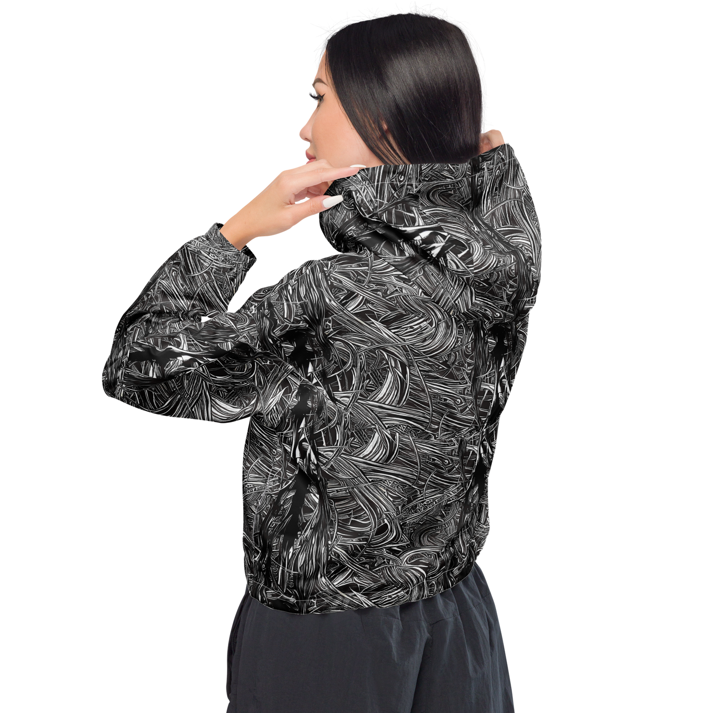 Women's Cropped Windbreaker - Mesmeric Tangles