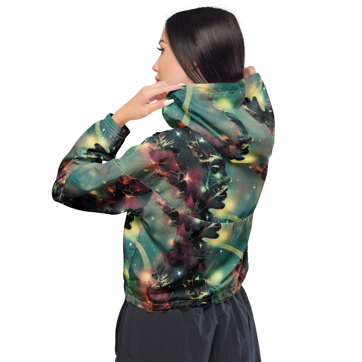 Women's Cropped Windbreaker - Galactic Serpent