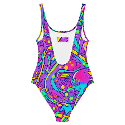 One-Piece Swimsuit - Neon Galaxy Whirl