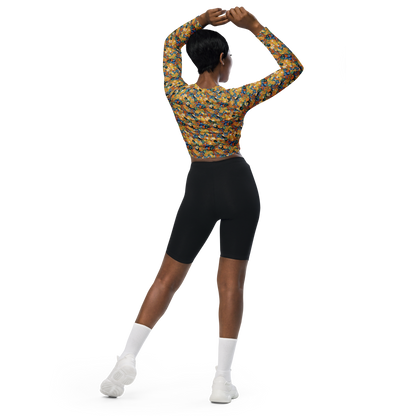 Long Sleeve Crop Top - Whimsical Feline Dance