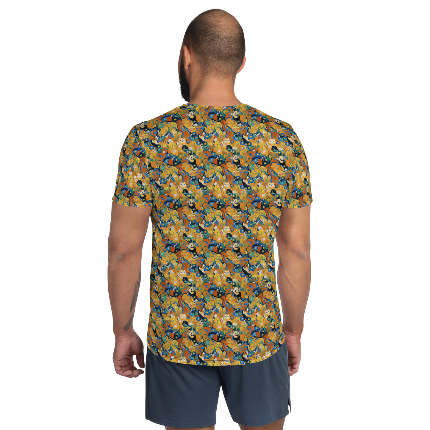 Men's Athletic T-Shirt - Whimsical Feline Dance