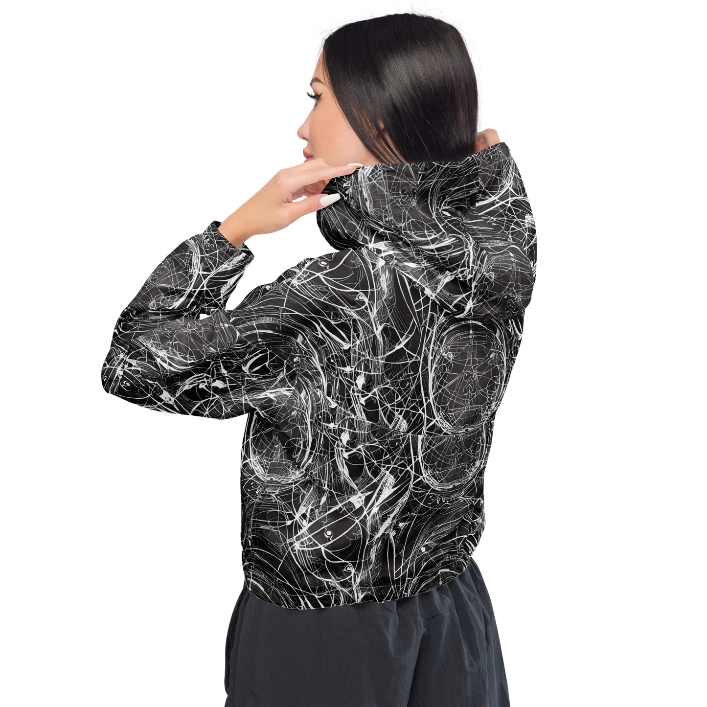 Women's Cropped Windbreaker - Nexus of Lines