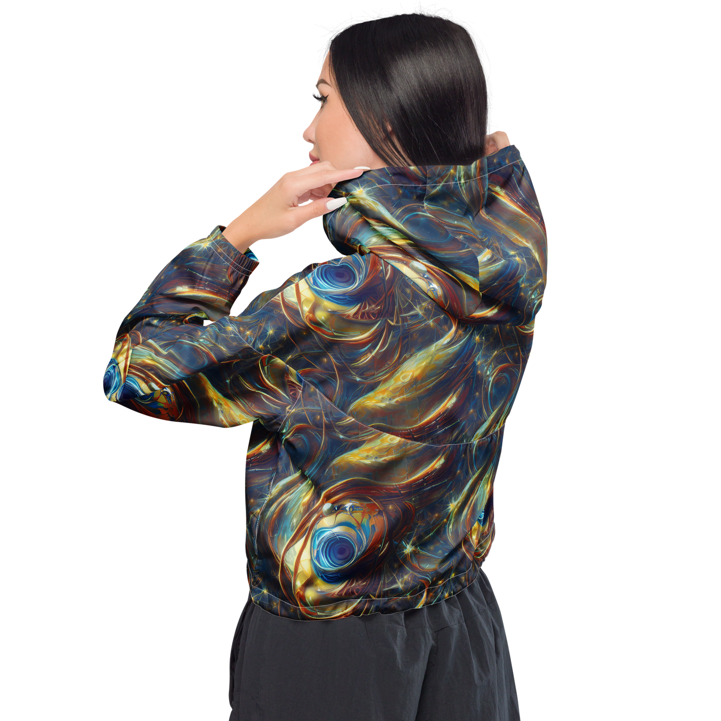 Women's Cropped Windbreaker - Celestial Vortex