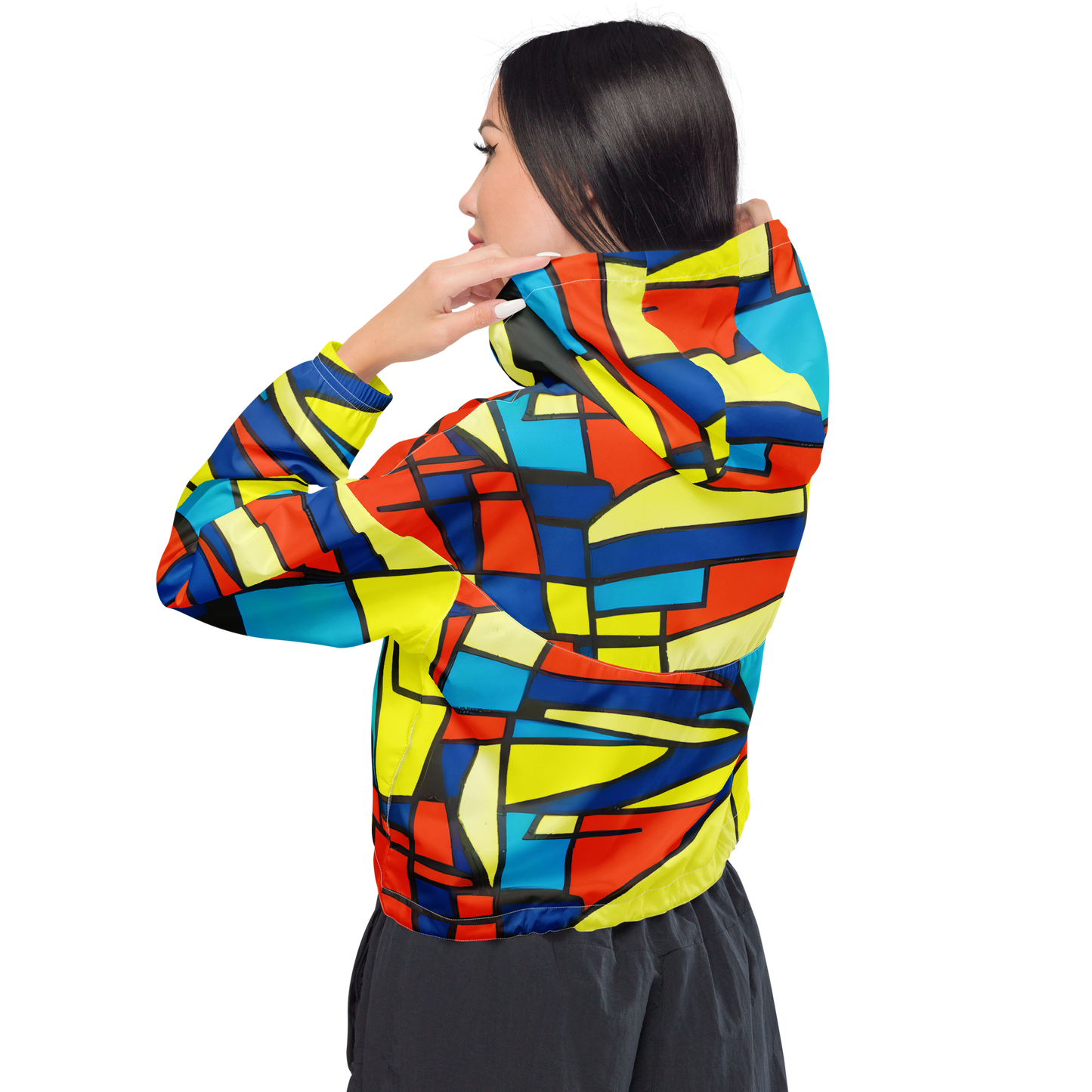 Women's Cropped Windbreaker - Neon Fractals