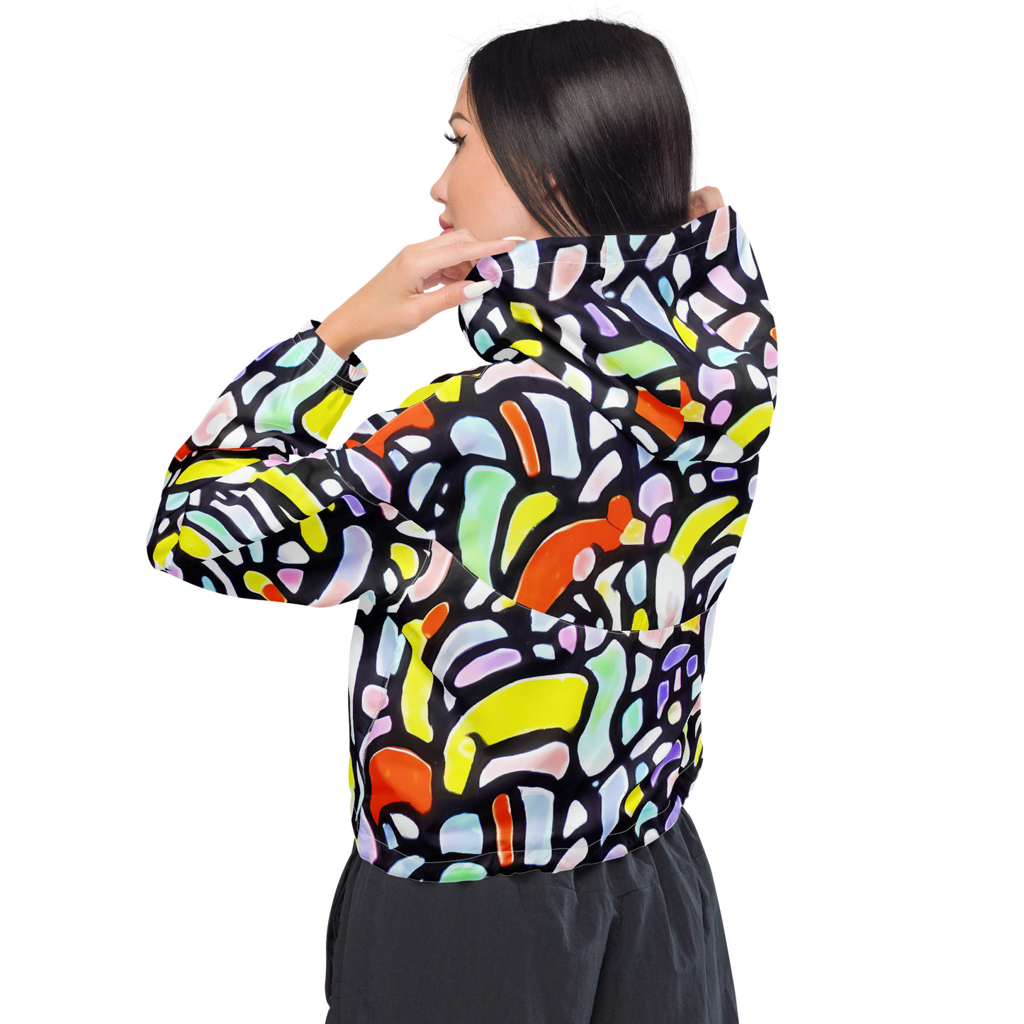 Women's Cropped Windbreaker - Cubist Carousel