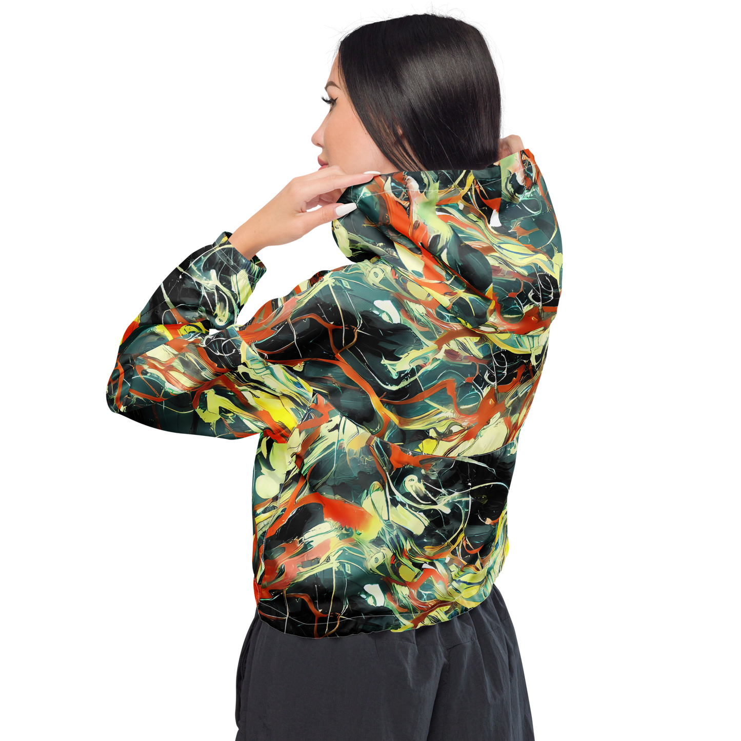 Women's Cropped Windbreaker - Fluid Firestorm