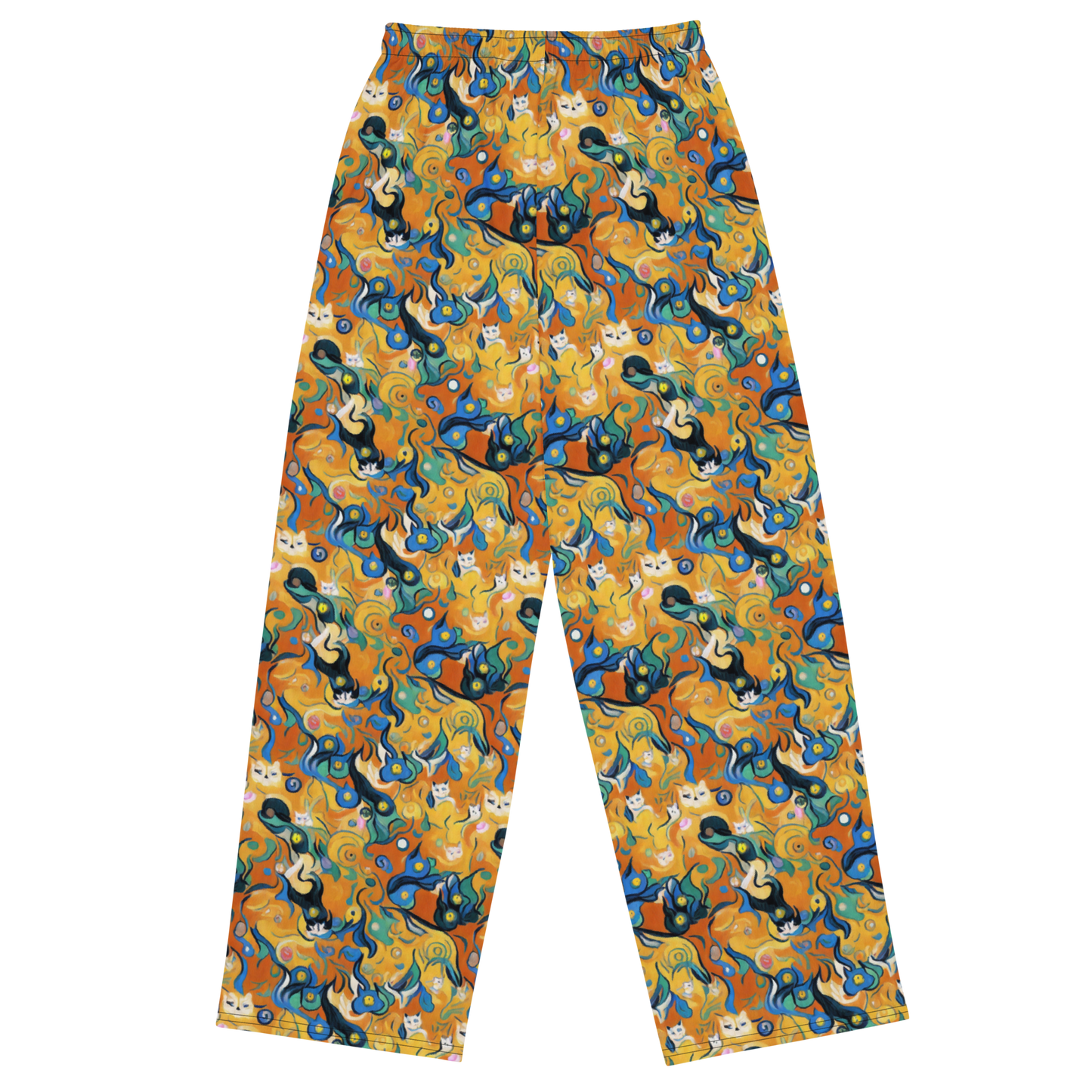 Wide-Leg Pants - Whimsical Feline Dance