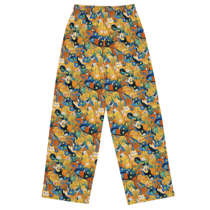 Wide-Leg Pants - Whimsical Feline Dance